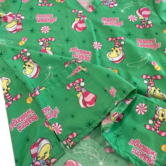 Looney Tunes Women's Tweety Bird Christmas Nursing Medical Scrub Top Size XL - Picture 5 of 9